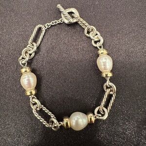 David Yurman Silver and Gold Bracelet with Pearls